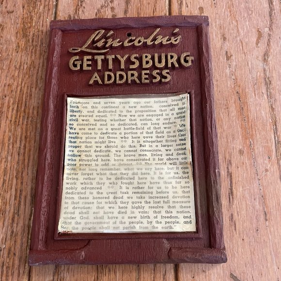 Vintage Small Wall Hanging Plaque Lincoln's Gettysburg Address - Picture 1 of 1